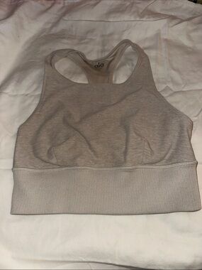 ALO Yoga Ribbed Band High Neck Sports Bra - Taupe
